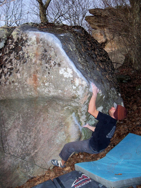 Aaron Parlier sticking the first of the grizzly sloper-pinches on the FA of "Secant Line" (V-7)