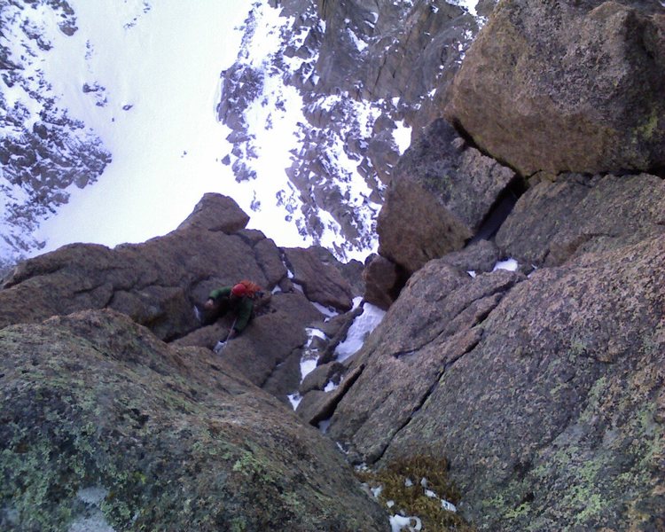 Is it Colorado or Patagonia? Chris Reinholt midway up pitch 4 of Zumie's Thumb on 11-7-09.