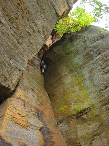 Rock Climb Long Wall Chimney, Red River Gorge