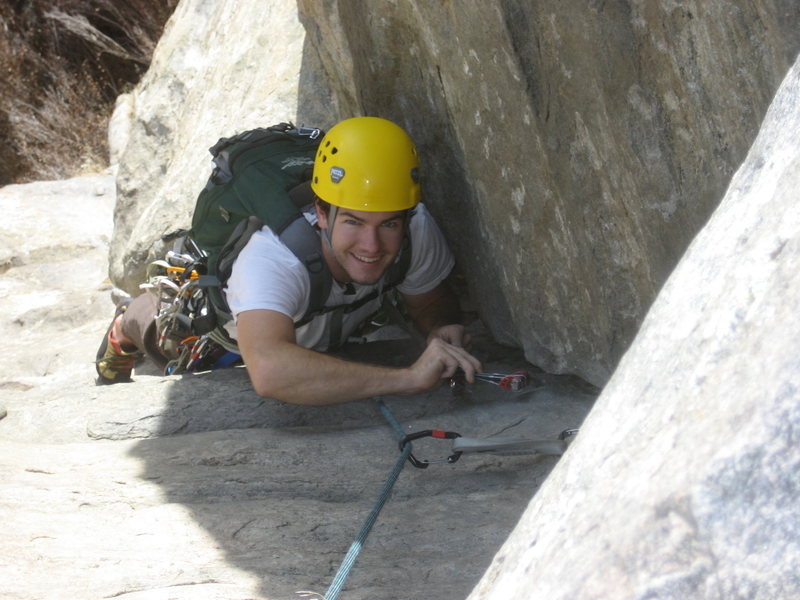 Me cleaning at neat rock on the standard route in the madison valley, Montana