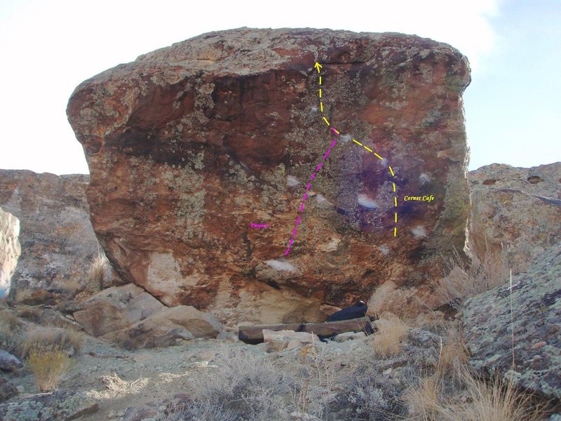 Route guide pic. - Yellow is Corner Cafe, Purple is Peregrinus