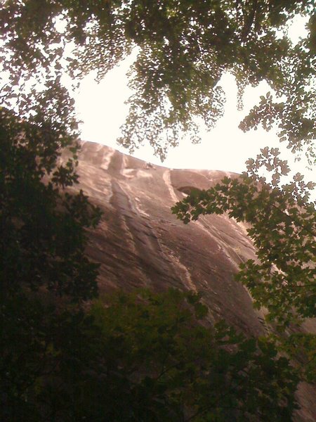 crappy I-phone photo of Dave pulling the crux onsight.