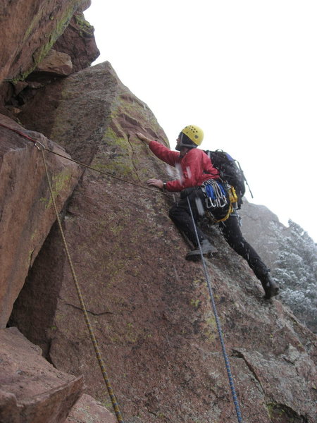 Avoiding the crux on a snowy day. Nov. 14, 2009.<br>
<br>
Photo by Adam Sinner.