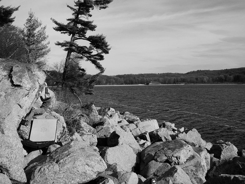 Matt Satermo on the most photogenic boulder problem at the lake. November 09.