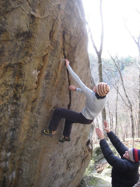 Ellen pulling the crux<br>
Photo: jdavis