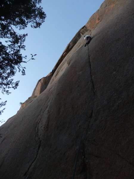 Finishing out the lead of "Far Reaches" in the fading light. Photo: Tall Tim.