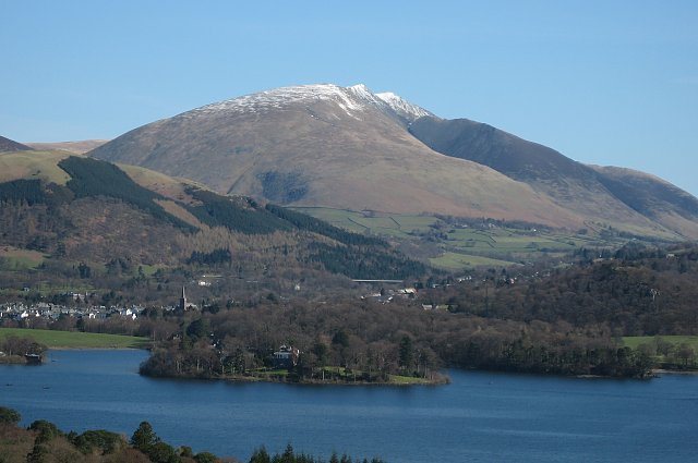This is part of the county of Cumbria,in northern England, and the town of Keswick ,where we hail from.the mountain Blancathra in the background.