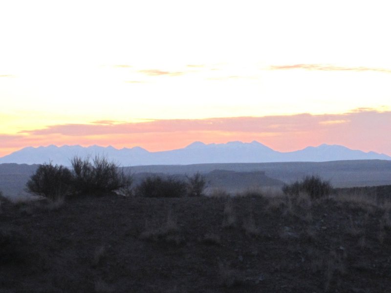 Dawn on Sunday morning. Looking towards the La Sal mountains