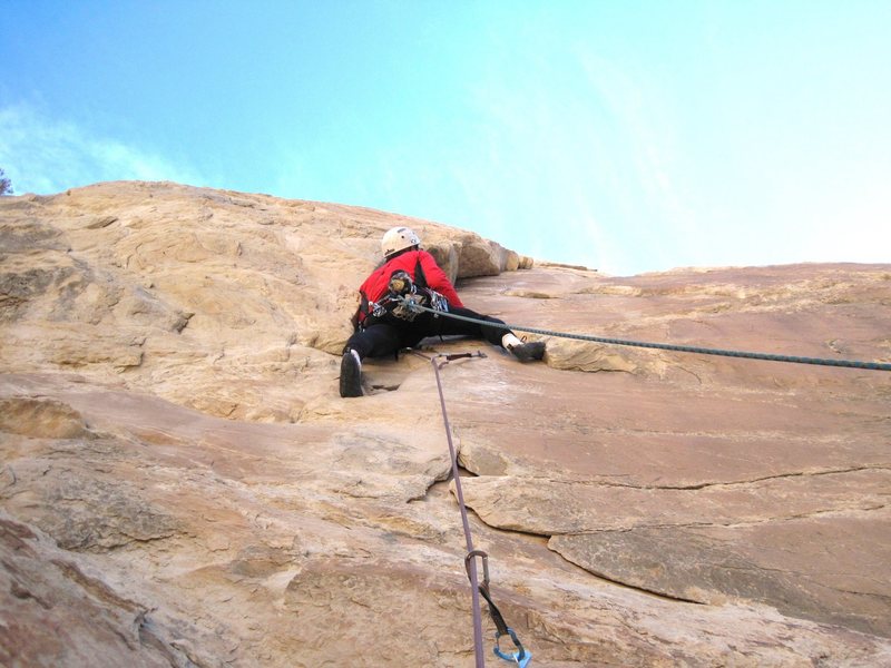 Paul starting the crux corner.