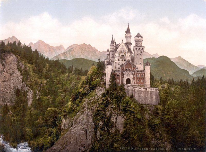 Stunning organization of resources.  Schloss Neuschwanstein was constructed over 17 years starting in 1869.  Ludwig was only able to use the castle a short time before his death, after which it became open to the public.