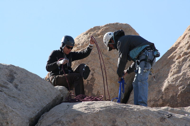 me & Nate setting the anchor for the left crack behind Headstone rock