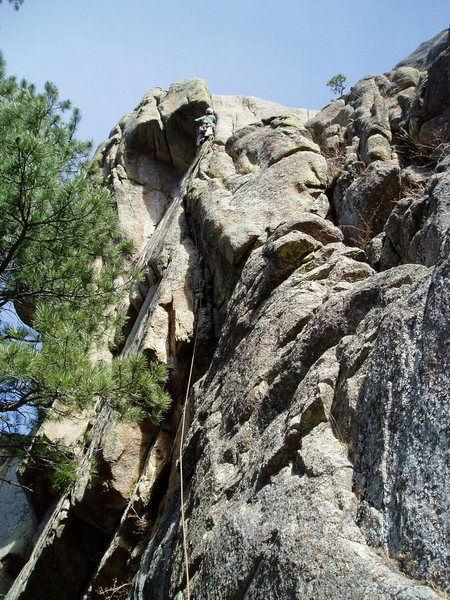 At the stance below the crux. There is a bit of a move up the arete to get to where Luke is standing.