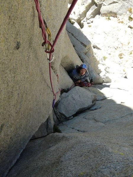 Looking down.