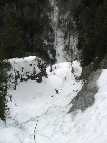 Preparing to ascend the last pitch. Run from the halfway pool, this is a 70m rope stretcher.