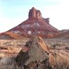 Looking up to Parriot Mesa and Crooked Arrow Spire. photo Carol Crockett