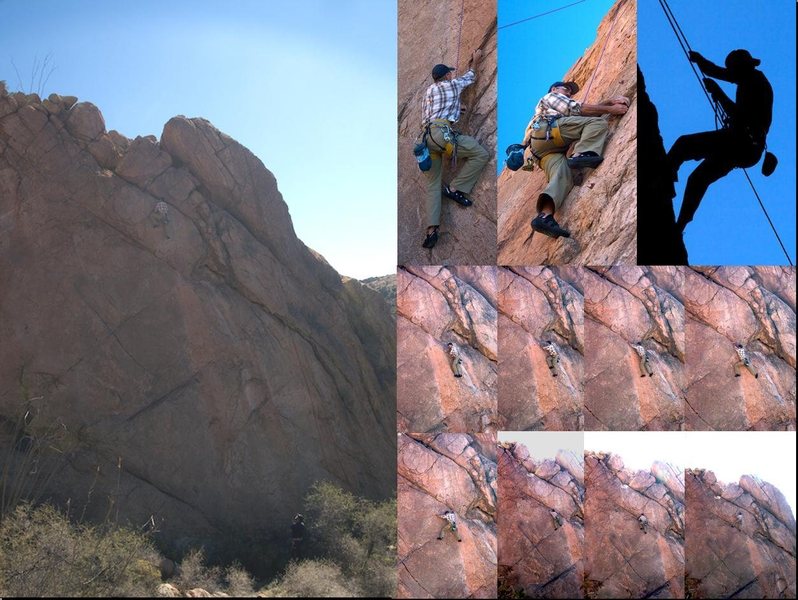 Top middle photo is the layback.<br>
<br>
Bottom sequence is the second crux.