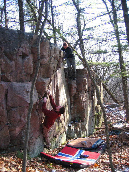 Zach entering one of the warm-ups. the two problems to his right are the best on the wall.