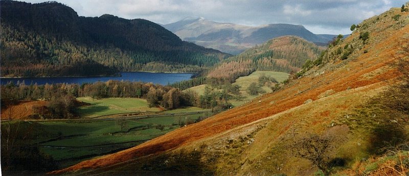 View from Helvellyn across the Thirlmere Lake Towards Skiddaw Mt above the town of Keswick