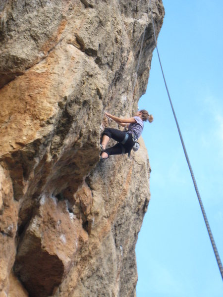 Over the second roof, nearing the wicked crux.