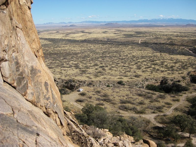Great views await you from Batline Dome. On a warm, and sunny Saturday, we had the crag all to ourselves, and with a super short approach; I don't get it! (Note our lonely white truck in the distance)<br>
<br>
Taken 12/12/09