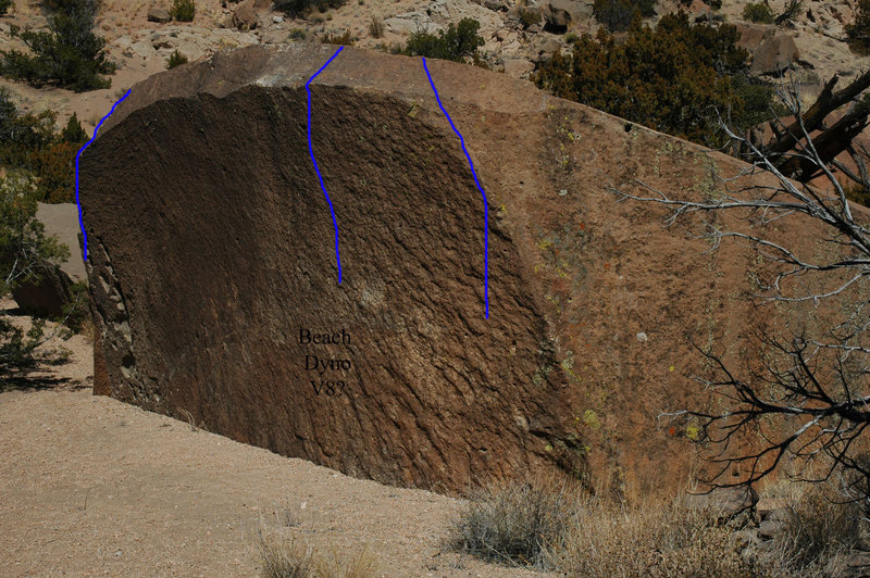 The three problems on The Beach boulder, there are also several mantles to the right of the pictured problems.