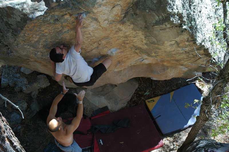 Paul T just reaching the hold near the top of Something Wicked.