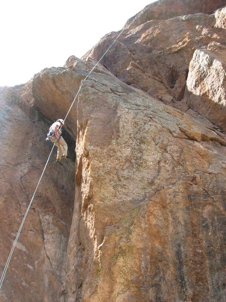 Karl rapping off Discovery Wall after climbing Swallow Crack.