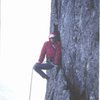 Henry Barber on the Great Flake ,Central Buttress, Scafell UK.. 1974. Photo Paul Ross