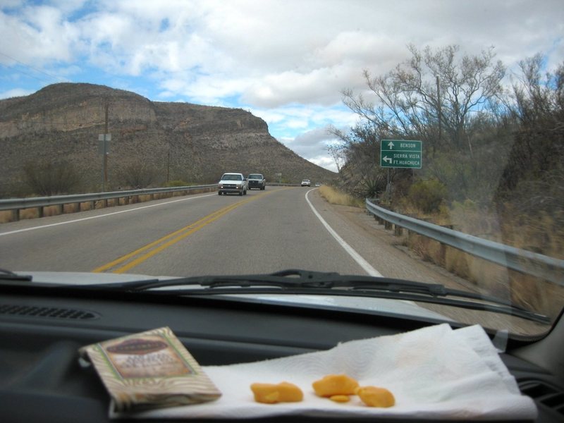 Bye bye Arizona; enjoying fresh Wisconsin cheese curds (thanks sqwirll from MP!!), and chocolate on our drive home to Vegas. Mmmm, cheese, and chocolate.<br>
<br>
12/14/09