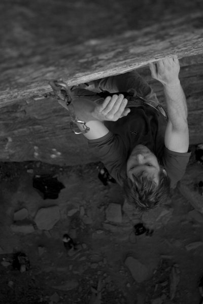 Ander makes his way to the top of this amazing 12b, (I forgot the name of the route) at the Red.