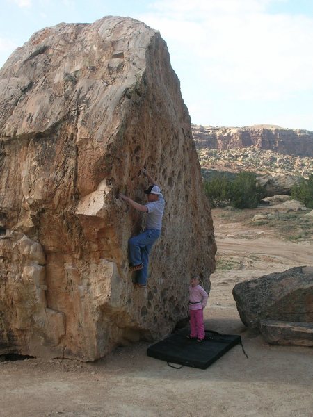 Traversing the Dinosaur Boulder at Bone Park, Unaweep Canyon, CO
