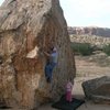 Traversing the Dinosaur Boulder at Bone Park, Unaweep Canyon, CO