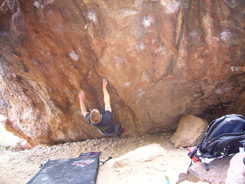 Drilled Pockets V5 Left, at the Silverbell boulders, Tucson, AZ