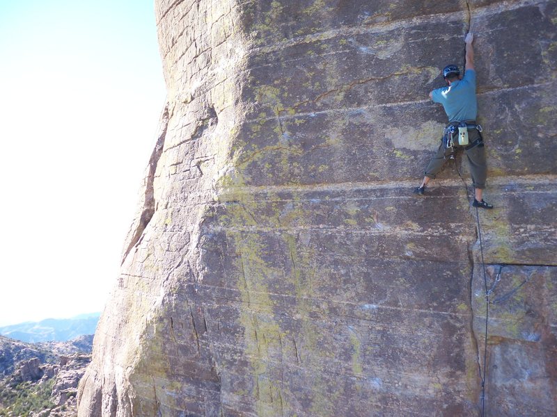 David Merin on the first redpoint of this climb using nothing but trad gear. He skipped the four bolts and you can spot one if you look close.