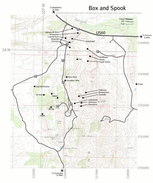 Overview Map Of Bouldering Areas At Box With Roads And Parking Areas