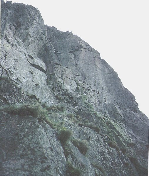 Al Manson taking flight from the crux.