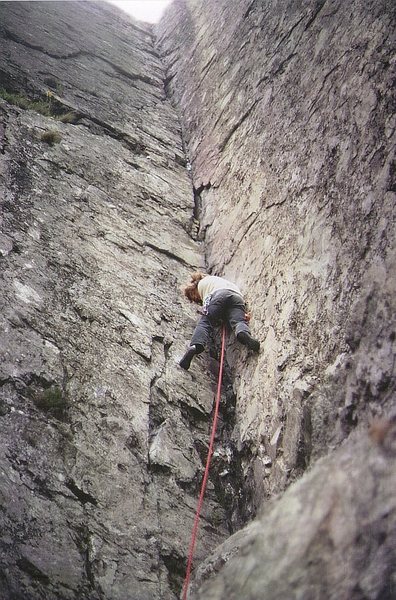 Jim Perrin staring up the Corner 1970's. photo Paul Ross
