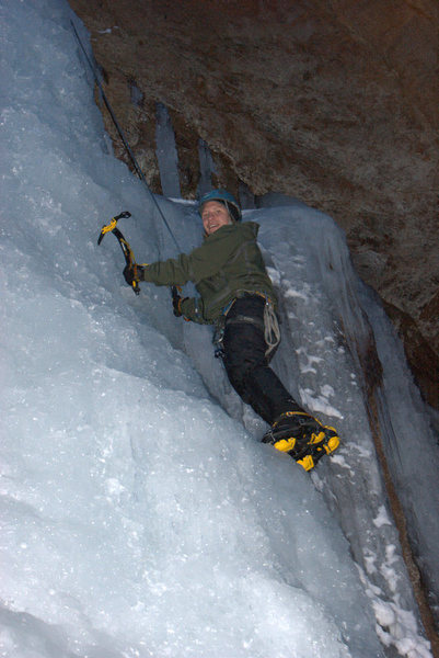 Drew climbing the lower fall.<br>
Night time.