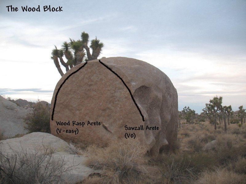 Photo/topo for The Wood Block (S. Face), Joshua Tree NP