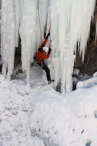 The crux of the route 2010. A short but steep section of thin, pillar ice.