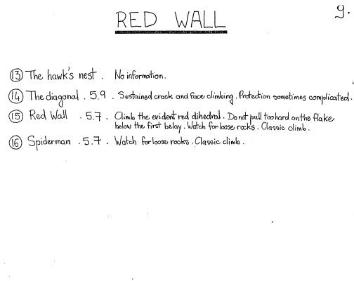 Eric Hufnagel and Bertrand Gramont's beta for Redwall from 1985. Full "blue book" available on my bouldering guide, in the history section.