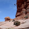 Rapping off Owl Rock in Arches National Park, Utah, 2009. Great route and great day.