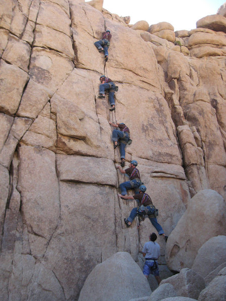 A time lapse photo of me leading Taurus on the Atlantis Wall at Joshua Tree. One of my first 5.8 leads.