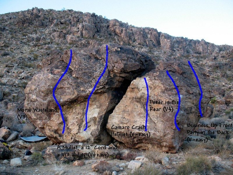 Photo/topo for the Mullet Bloc (S. Face), Joshua Tree NP