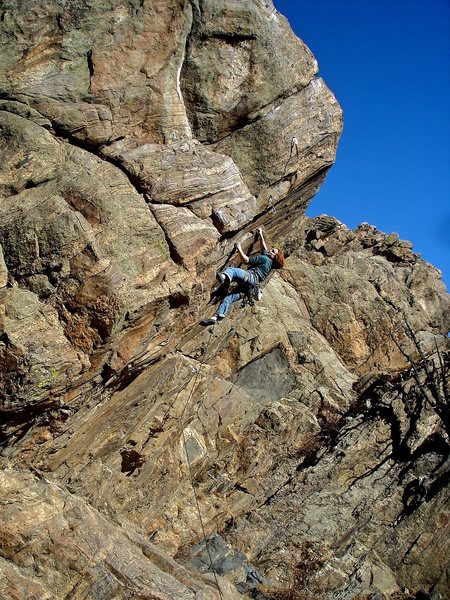 Luke Childers on the F.A. of "Spinner Bait." Located on "The Guppy." A new formation between "The Primo Wall" and "The Crystal Tower."<br>
<br>
Photo by: Jaime Childers.
