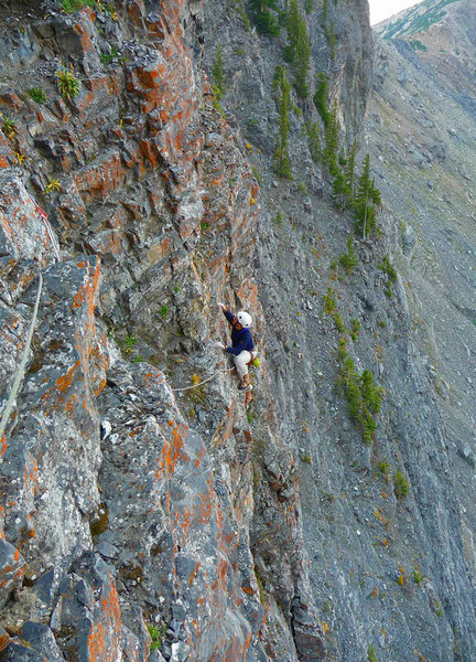 Shaft on P4, the gully traverse. More vert, less choss.