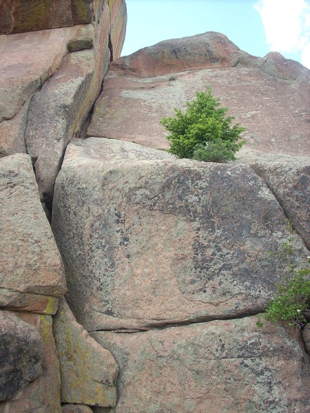 Follow the wide crack.