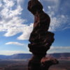 Kim Levans on top of Ancient Art, in the Fisher Towers, UT.  This is 3 images stitched together vertically, shot with an old cannon elph