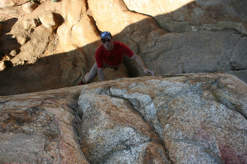 Eric O looking up Direct Northwest Face (aka Left Half Dome Crack). 1-24-10