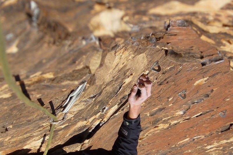 The crux pitch is extremely well protected.